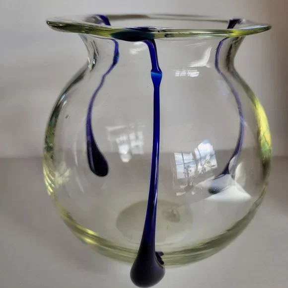 Vintage POSCHINGER Clear and Cobalt Tri-Tadpole Tear Drop Vase